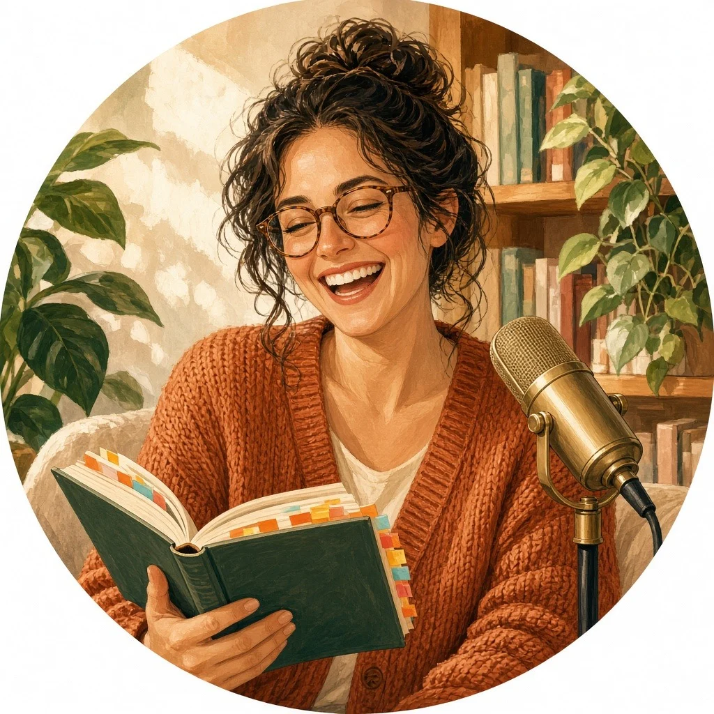 p21_r01 — Sunlit Study Host: Tortoiseshell Glasses & Annotated Books